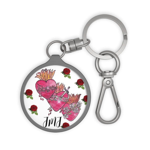 Holy Family Hearts with Roses Keyring Tag