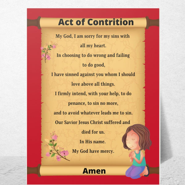 Catholic Classroom Teaching Posters: The Act of Contrition Catholic Prayer Poster for Classrooms (Satin Posters)