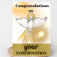 Catholic Confirmation Card for Adults and Kids-Dove Open Wing (Blank Inside)