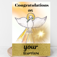 Catholic Baptism Card for Adults and Kids-Dove Open Wing (Blank Inside)