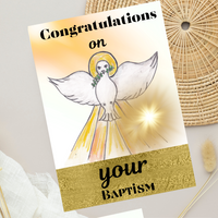 Catholic Baptism Card for Adults and Kids-Dove Open Wing (Blank Inside)