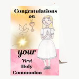 Catholic First Holy Communion Cards for Girls