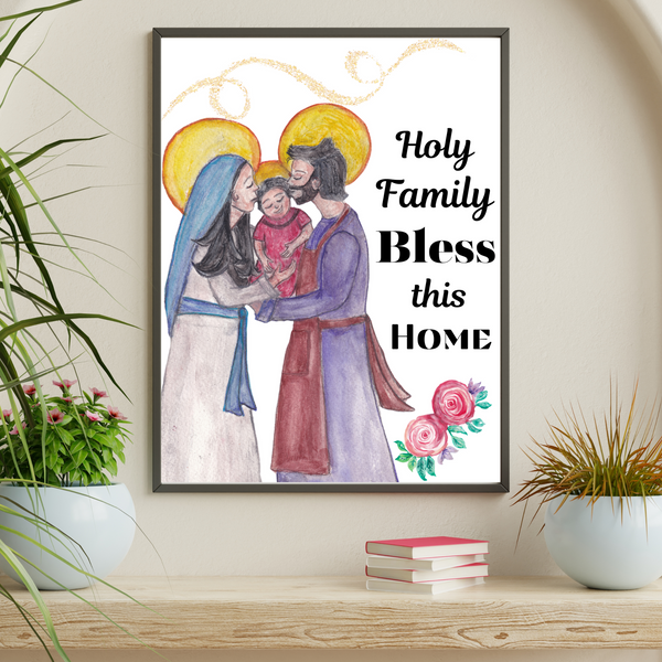 Holy Family, Home House Blessing Catholic Art Print Poster, House Warming Catholic Gift, Virgin Mary Art