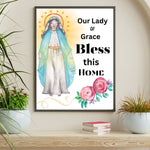 Our Lady of Grace, Home House Blessing Catholic Art Print Poster, House Warming Catholic Gift, Virgin Mary Art