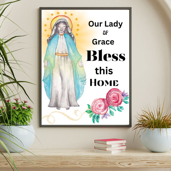 Our Lady of Grace, Home House Blessing Catholic Art Print Poster, House Warming Catholic Gift, Virgin Mary Art