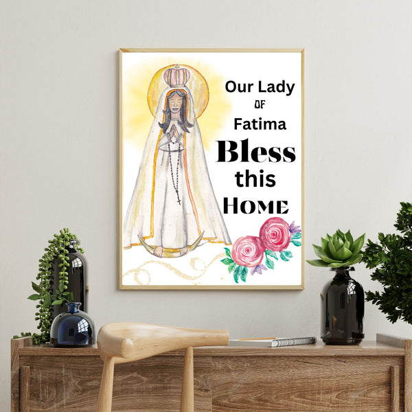 Our Lady of Fatima, Home House Blessing Catholic Art Print Poster, House Warming Catholic Gift, Virgin Mary Art