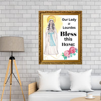 Our Lady of Lourdes, Home House Blessing Catholic Art Print Poster, House Warming Catholic Gift, Virgin Mary Art