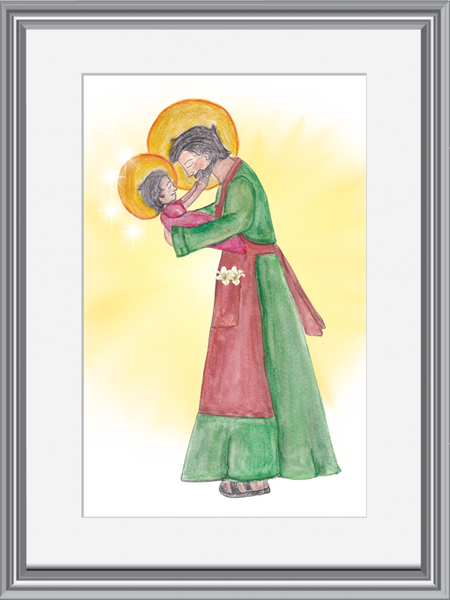 St. Joseph and Jesus Watercolor Art Print-Modern Catholic Art-Contemporary Original Art-Catholic Home Decor